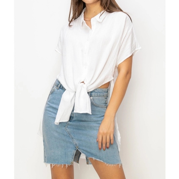 #372 SALE 🛑M TIE-FRONT Double Gauze Shirt Top - Picture 11 of 16